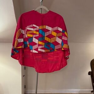 Bright Pink Geometric Print Cape Top